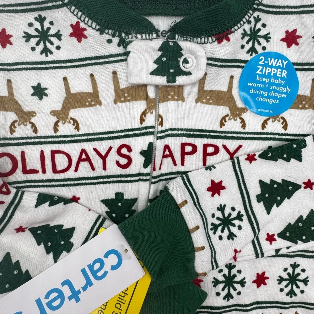 Carter's Festive Kids Footie Pajamas - Green, White, and‎ Red 18 mo